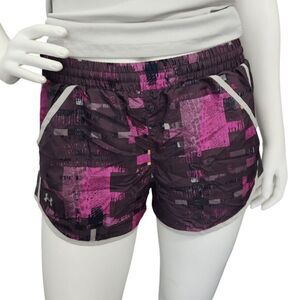 Under Armour Fly By Pink Purple Abstract Running Shorts Loose HeatGear NWOT